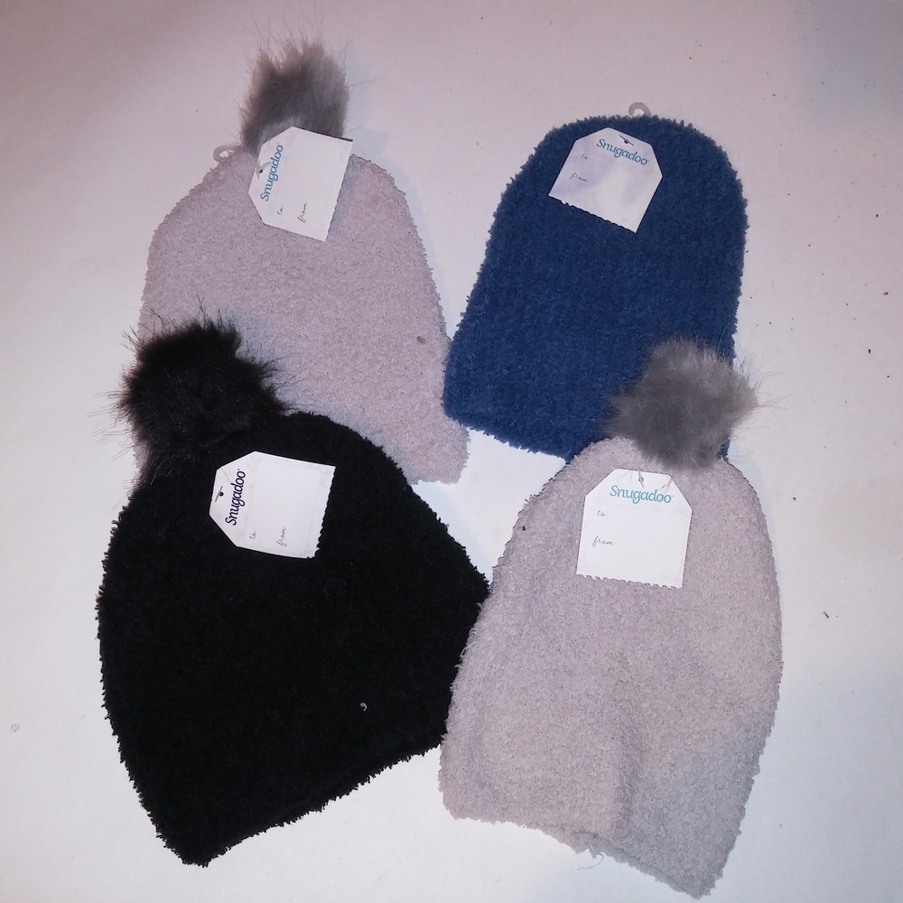 Set of 4 Winter Hats Kids Toddler Black Gray Blue Solid Fuzzy New
